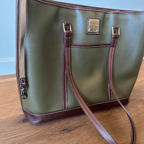 Dooney & Bourke Olive Green & Brown Leather Tote Bag - Picture 8 of 10